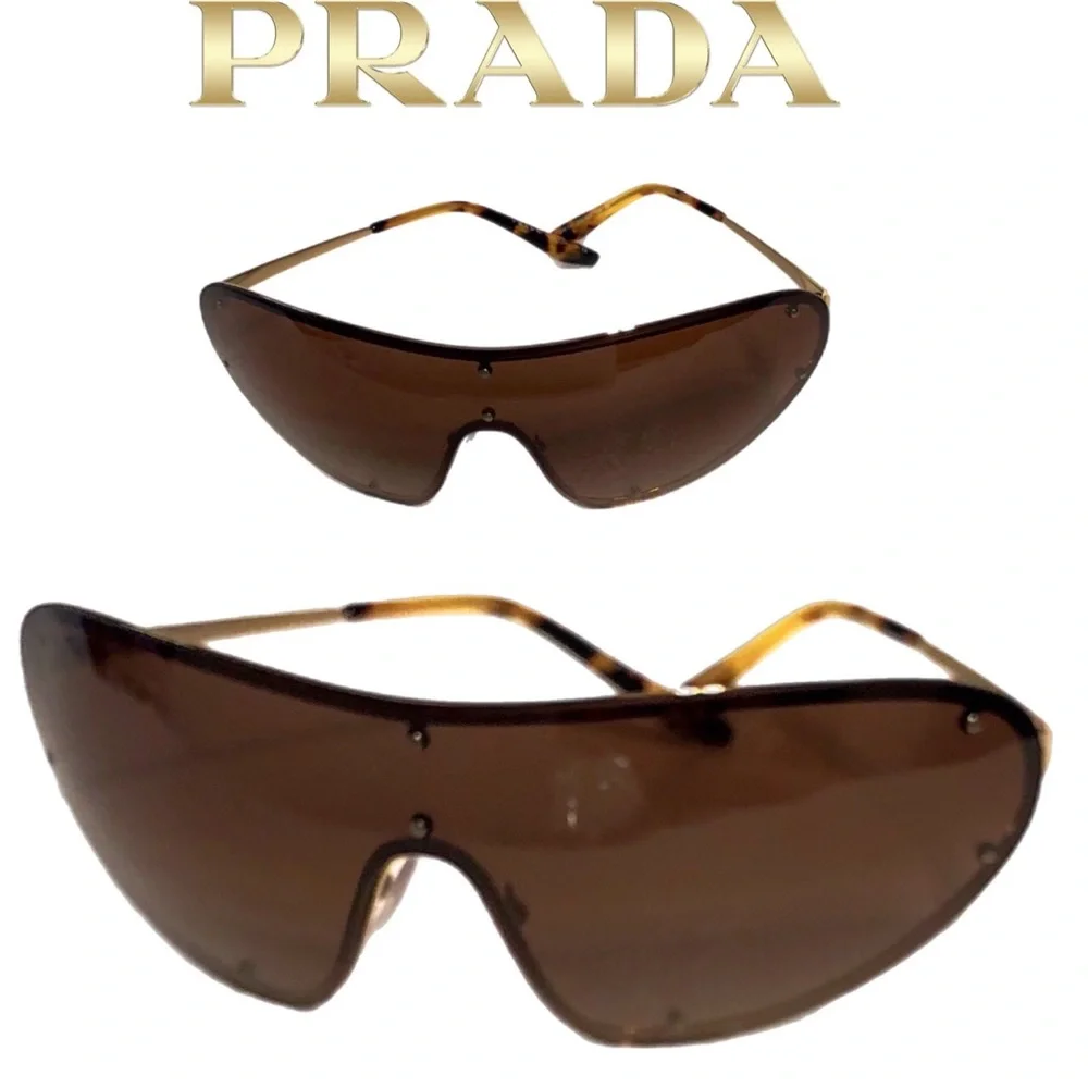 🆕 Prada bronze/brown studded shield sunglasses made in Italy 🇮🇹 (810)